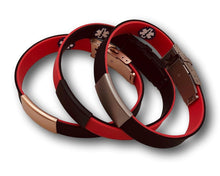 Load image into Gallery viewer, Id Bracelet, Personalized Bracelet, 15mm Reversible band.  Silver, Black, Rose Gold Nameplate. freeshipping - My Custom ID