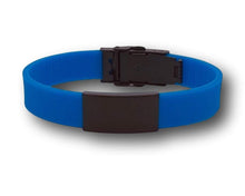Load image into Gallery viewer, Id Bracelet, Personalized Bracelet, 15mm Blue band. Silver. Black, Rose Gold Nameplate. freeshipping - My Custom ID