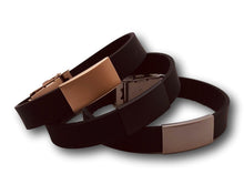 Load image into Gallery viewer, Id Bracelet, Personalized Bracelet, 15mm Black band. Silver, Black, Rose Gold Faceplate. freeshipping - My Custom ID