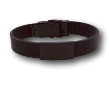 Load image into Gallery viewer, Id Bracelet, Personalized Bracelet, 15mm Black band. Silver, Black, Rose Gold Faceplate. freeshipping - My Custom ID