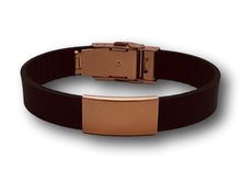 Load image into Gallery viewer, Id Bracelet, Personalized Bracelet, 15mm Black band. Silver, Black, Rose Gold Faceplate. freeshipping - My Custom ID