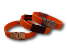 Charger l'image dans la galerie, Id Bracelet, Personalized Bracelet, 15mm Orange Band. Silver, Black, Rose Gold Faceplate. freeshipping - My Custom ID
