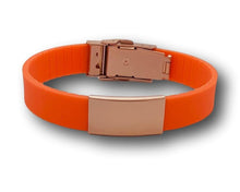 Charger l'image dans la galerie, Id Bracelet, Personalized Bracelet, 15mm Orange Band. Silver, Black, Rose Gold Faceplate. freeshipping - My Custom ID