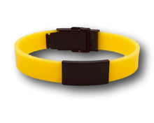 Load image into Gallery viewer, Id Bracelet, Personalized Bracelets, 15mm Yellow band.  Silver, Black, Rose Gold Faceplate. freeshipping - My Custom ID
