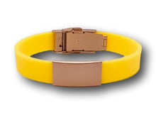 Load image into Gallery viewer, Id Bracelet, Personalized Bracelets, 15mm Yellow band.  Silver, Black, Rose Gold Faceplate. freeshipping - My Custom ID