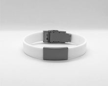 Load image into Gallery viewer, Id Bracelet, Personalized Bracelet, 15mm White Band. Silver, Black, Rose Gold Faceplate. freeshipping - My Custom ID