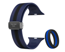 Load image into Gallery viewer, Apple Watch Band and Ring Set - Matching Men&#39;s Black and Blue Silicone Set | Personalized Gift For Policeman | Silicone Wedding Ring Man
