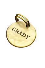 Charger l'image dans la galerie, Custom Hammered Brass Dog ID Tag -  25mm X 25mm Round - Laser Engraved
