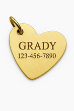 Load image into Gallery viewer, Custom Brass Heart Dog Tag - Irregular Shape Pet ID Tag - Personalized Laser Engraved Name Tag - Brushed Solid Brass
