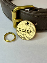 Charger l'image dans la galerie, Custom Hammered Brass Dog ID Tag -  25mm X 25mm Round - Laser Engraved
