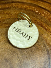 Charger l'image dans la galerie, Custom Hammered Brass Dog ID Tag -  25mm X 25mm Round - Laser Engraved
