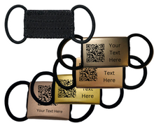 Charger l&#39;image dans la galerie, QR Code Dog Tag Powered by PingTag, Personalized Engraved Slide on ID tag, Nylon Band with Elastic Loops.
