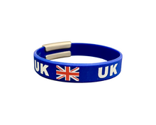 Load image into Gallery viewer, UK Silicone Wristband ID – Personalized Custom Stainless Steel Tag for Medical, Dementia, Kids ID or Inspirational Quote
