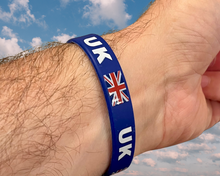 Load image into Gallery viewer, UK Silicone Wristband ID – Personalized Custom Stainless Steel Tag for Medical, Dementia, Kids ID or Inspirational Quote

