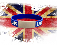 Load image into Gallery viewer, UK Silicone Wristband ID – Personalized Custom Stainless Steel Tag for Medical, Dementia, Kids ID or Inspirational Quote
