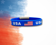 Load image into Gallery viewer, USA Silicone Wristband ID – Personalized Custom Stainless Steel Tag for Medical, Dementia, Kids ID or Inspirational Quote
