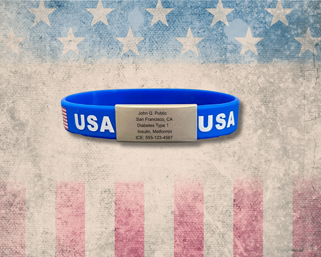 USA Silicone Wristband ID – Personalized Custom Stainless Steel Tag for Medical, Dementia, Kids ID or Inspirational Quote