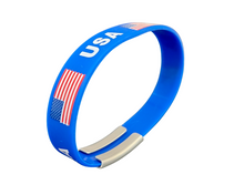 Load image into Gallery viewer, USA Silicone Wristband ID – Personalized Custom Stainless Steel Tag for Medical, Dementia, Kids ID or Inspirational Quote
