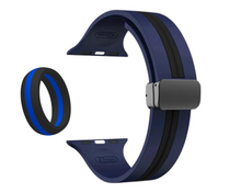 Load image into Gallery viewer, Apple Watch Band and Ring Set - Matching Men&#39;s Black and Blue Silicone Set | Personalized Gift For Policeman | Silicone Wedding Ring Man
