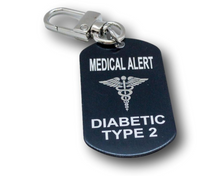 Load image into Gallery viewer, Emergency Medical Alert Customizable Engraved Keychain - Engraved Aluminum Keychain - Diabetes - Allergy - Medical Id Tag.
