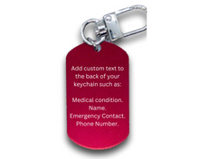 Load image into Gallery viewer, Emergency Medical Alert Customizable Engraved Keychain - Engraved Aluminum Keychain - Diabetes - Allergy - Medical Id Tag.
