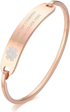 Charger l&#39;image dans la galerie, Medical Alert Bracelet For Women And Men.  Engraved Rose Gold Stainless Steel Medical Alert Bracelet For Women and Men.
