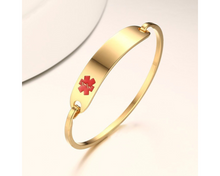 Charger l&#39;image dans la galerie, Gold medical alert bangle bracelet.
