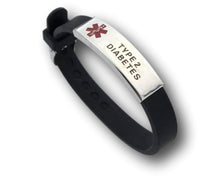 Load image into Gallery viewer, Medical Alert Bracelet. Adjustable silicone band. Pre-engraved.
