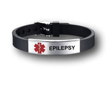 Load image into Gallery viewer, Medical Alert Bracelet. Adjustable silicone band. Pre-engraved.
