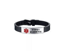 Load image into Gallery viewer, Medical Alert Bracelet. Adjustable silicone band. Pre-engraved.
