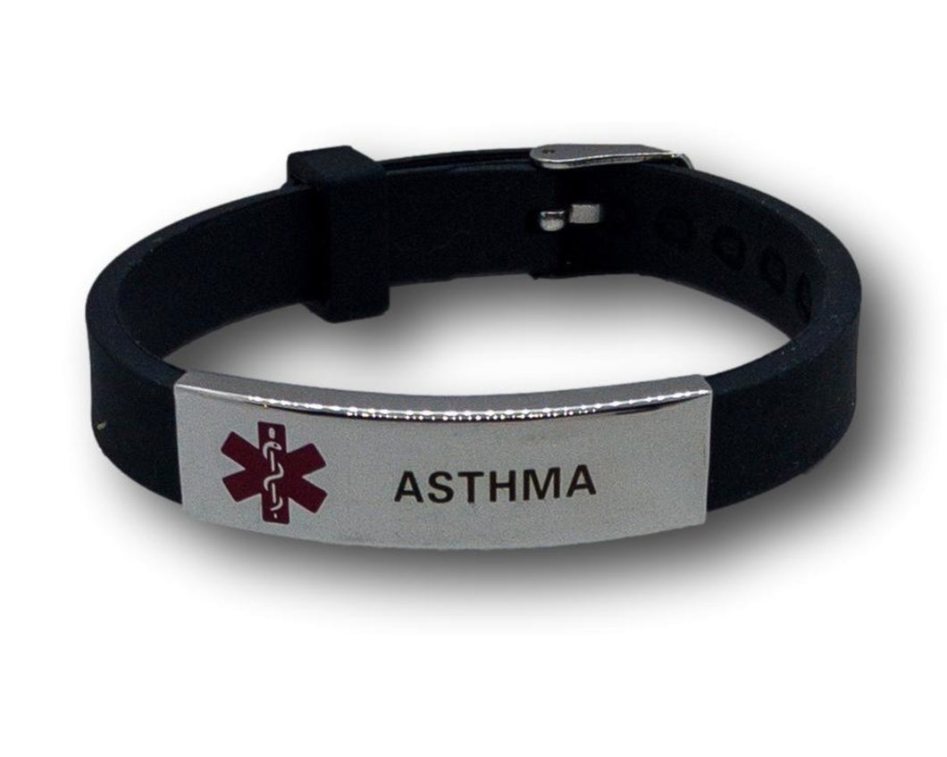 Medical Alert Bracelet. Adjustable silicone band. Pre-engraved.