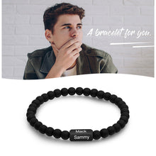 Load image into Gallery viewer, Men Bracelet - Black Bead Bracelet for Guys - Personalized gift for Dad, Husband - Engraved Name Bracelet for Him
