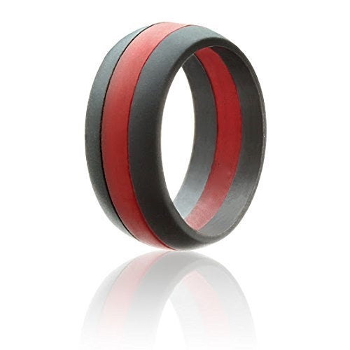 Red Stripe Black Silicone Ring.