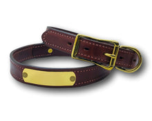 Charger l&#39;image dans la galerie, Dog Collar, Leather &amp; Engraved Nameplate, Chestnut, 1&quot; wide. freeshipping - My Custom ID
